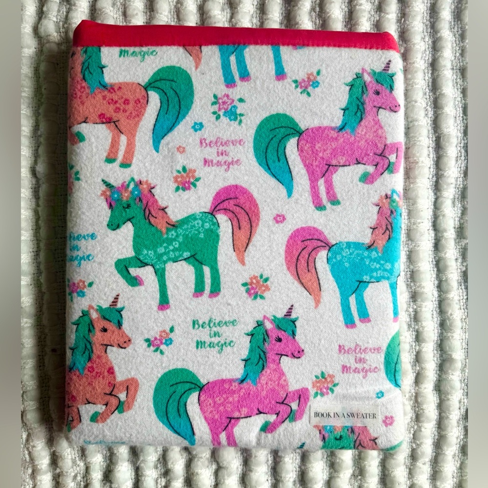 Book sleeve - colourful Unicorn Print, fits hardcover books, handmade